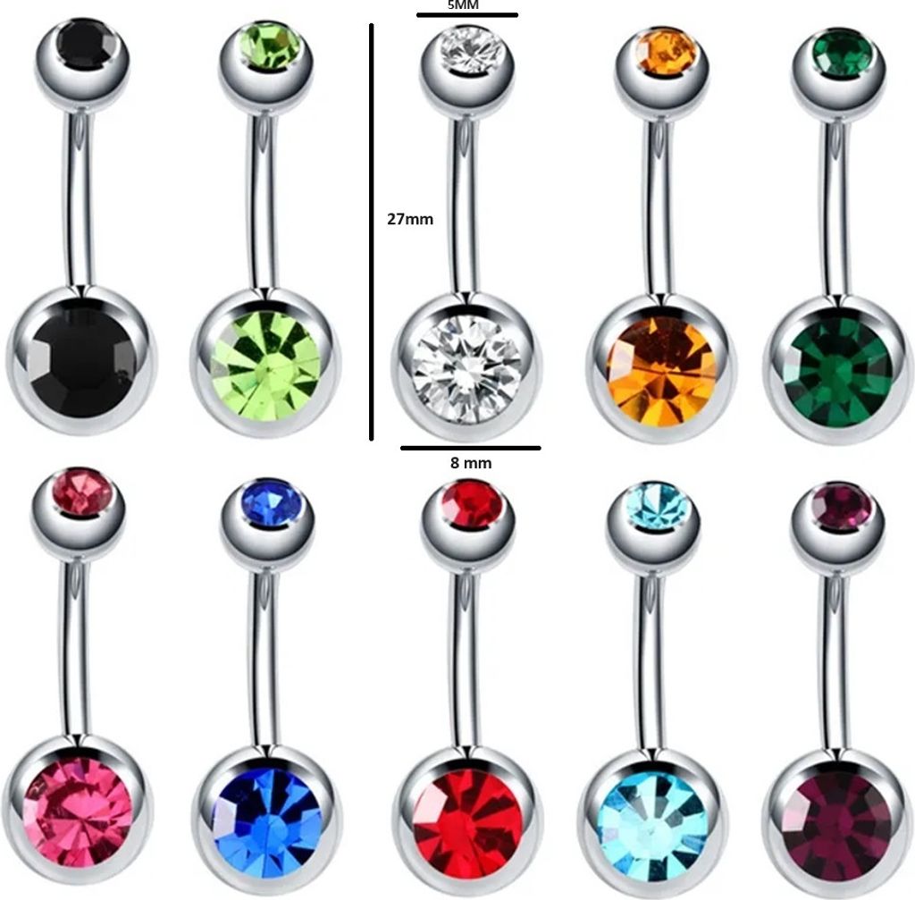 Bauchnabel Piercing mit Edelsteinen diverse Farben Edelstahl Silber Blau