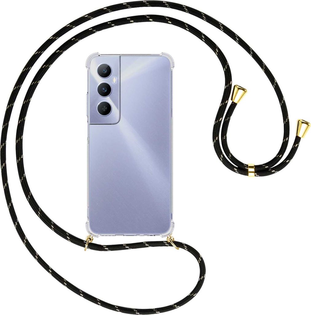 Handykette Backcover-Schutzhülle mit Band (Metall goldfarben) für Realme C65 4G - schwarz/gold
