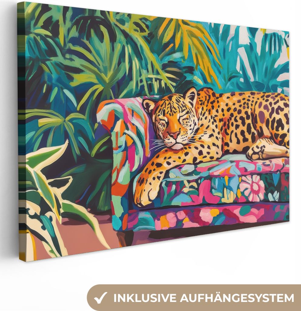 Leinwand Bilder 30x20 cm - Eklektisch - Leopard - Tropisch, Bild Modern, Wanddeko, Gemälde