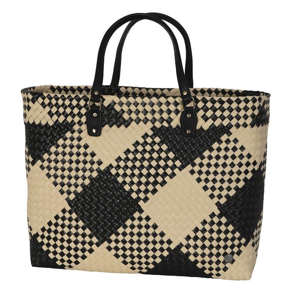 Handed By - Avenue - Shopper size XL mit Muster und PolyurethanTragegriffe, Farbe: Dark ecru, black