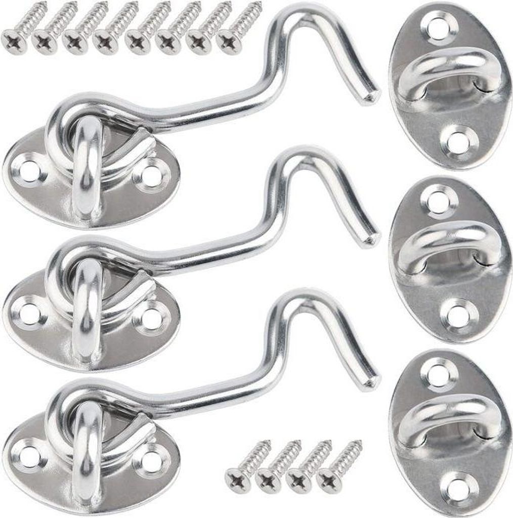 3-teiliger Türriegel aus Edelstahl – Türhaken – 75-mm-Kabinenhaken mit Schrauben – Montage für Fenster und Scheunentüren – Silber
