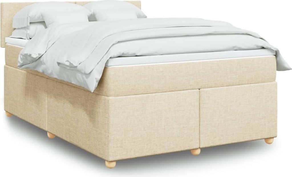 "2024"Modernen Boxspringbett mit Matratze Creme 140x190 cm Stoff Design Klassische Jugendbett 2081733