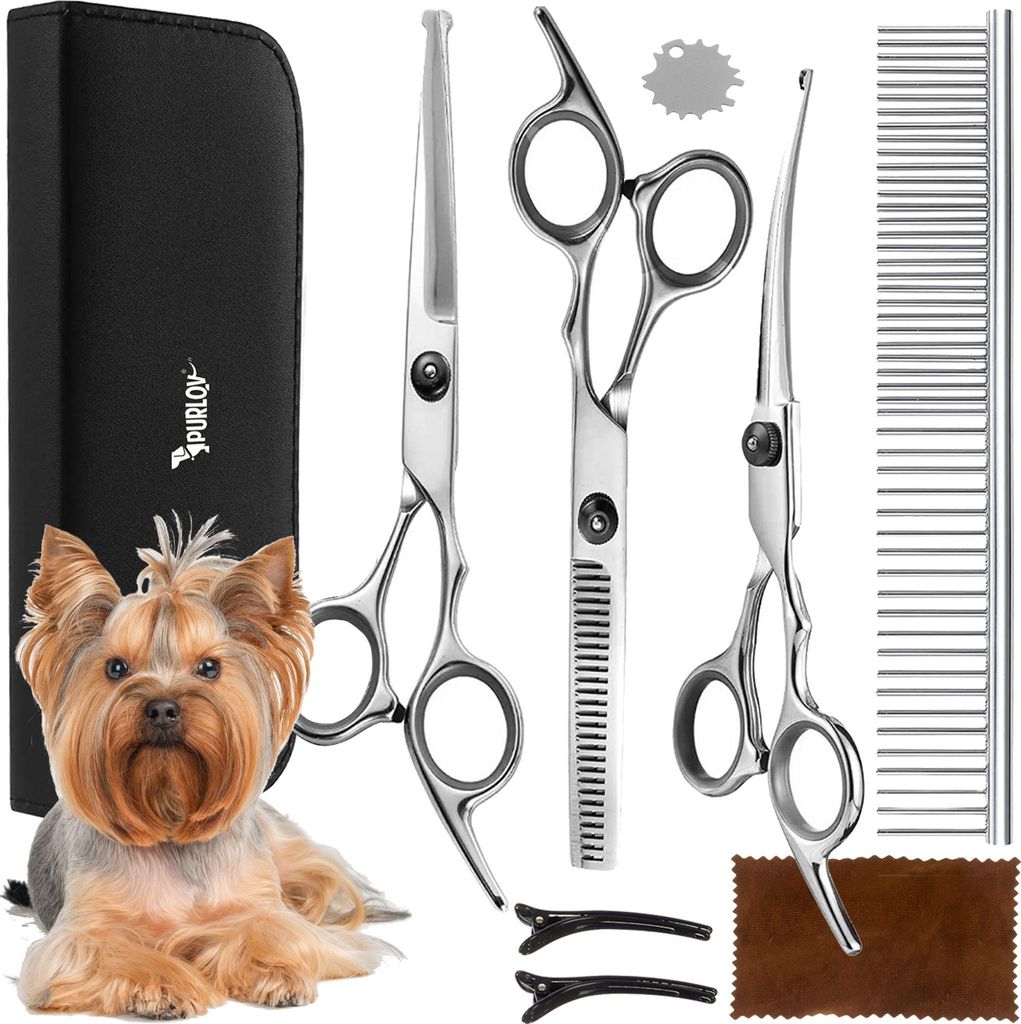 Hundeschere mit Rundspitze Kamm Fellpflege-Set Hunde Katzen Produktbild 