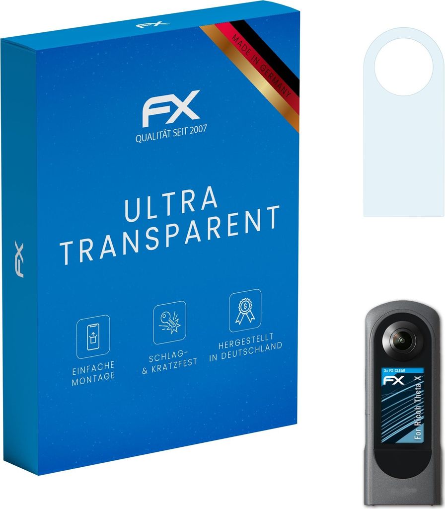 atFoliX FX-Clear 3x Schutzfolie kompatibel mit Ricoh Theta X Displayschutzfolie