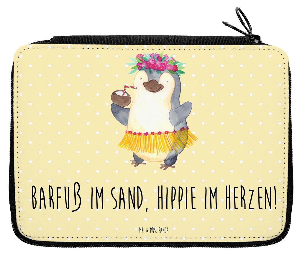 Mr. & Mrs. Panda Mäppchen Sommer Hippie Motiv - Gelb Pastell - Geschenk, Kamin, Strand, Bleistiftetui, Federtasche, Herbst, Sommerferien, Sommerge...