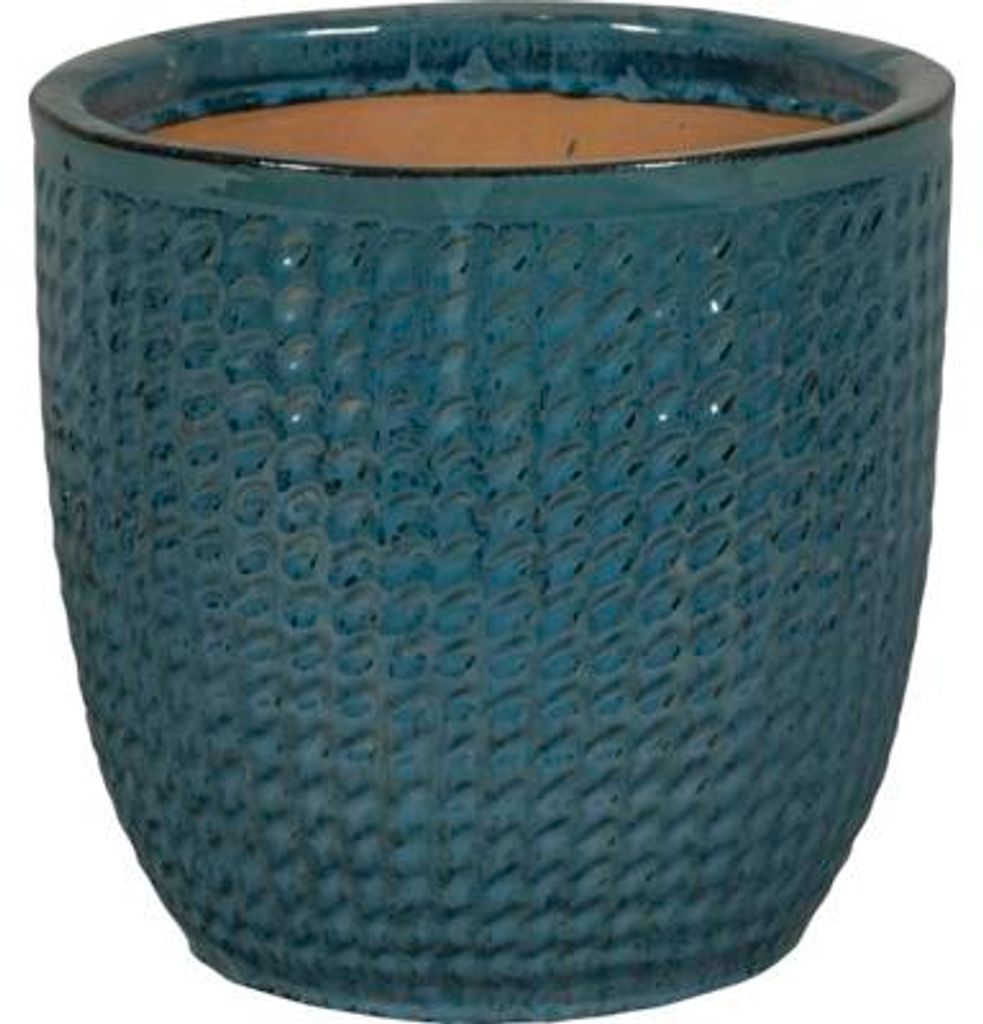 Pflanztopf FloraSelf Keramik glasiert Ø 35 cm H 33 cm stahlblau