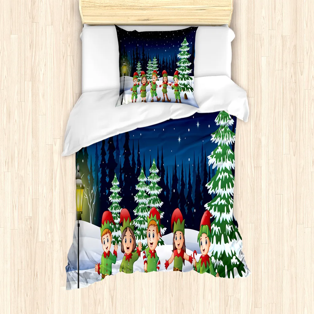 Completo Letto Singolo ABAKUHAUS Elfi della Neve 135x200 Antiacaro