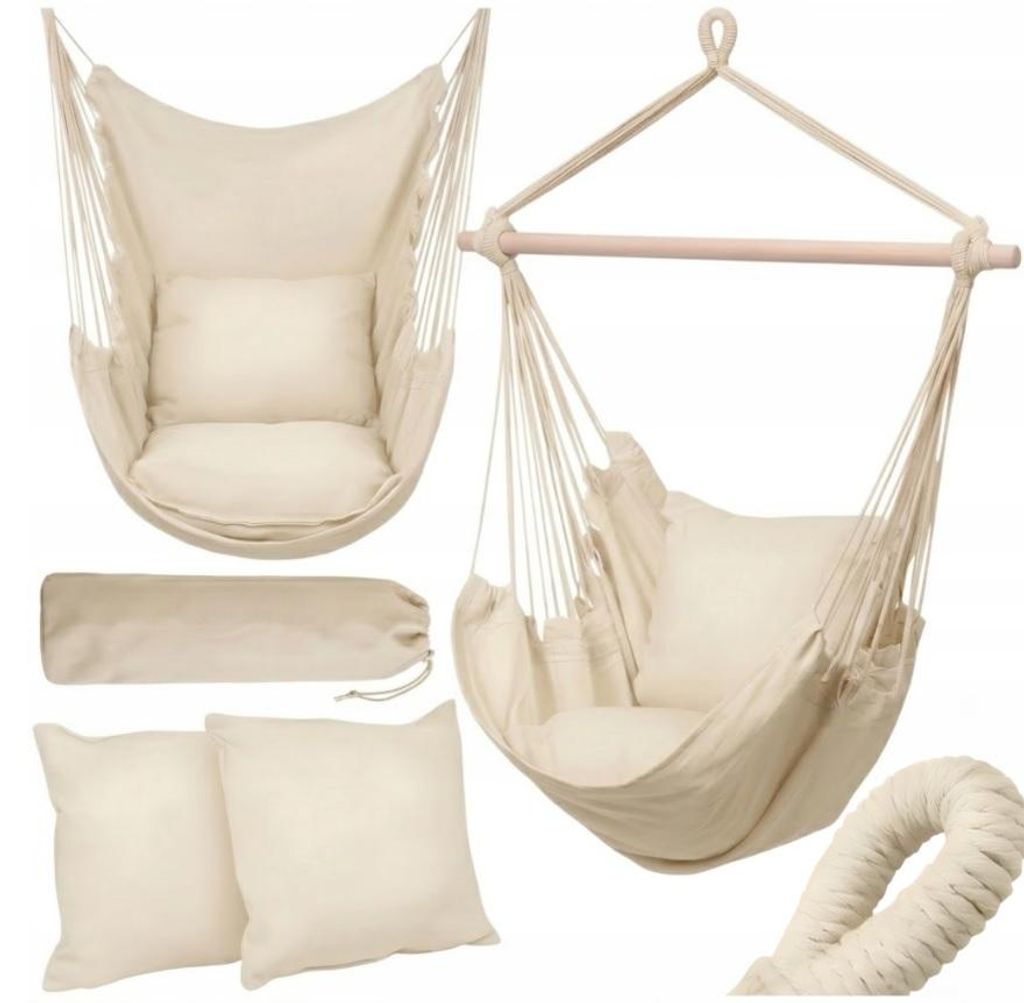Hangstoel, Braziliaans model, beige kleur, met 2 kussens, Productafbeelding 