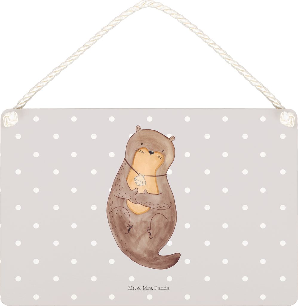 Mr. & Mrs. Panda Schild Otter Muschel DIN A5 - Grau Pastell - Geschenk, Seeotter, Holzschild, kleine aufmerksamkeit, Süß, Türschild, holzbild, W...