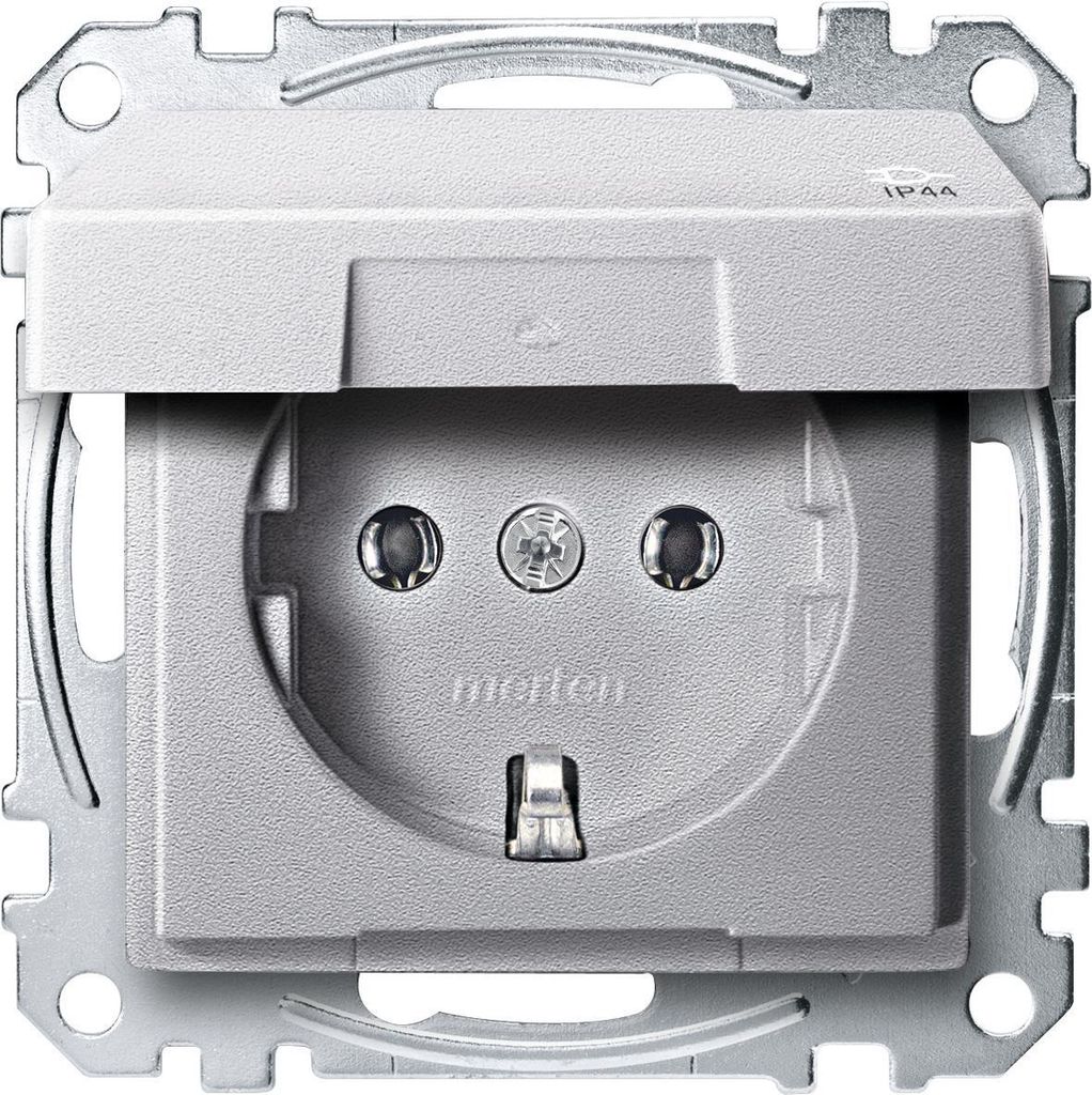 Merten MEG2314-0460. Buchsen-Typ: CEE 7/3, Unterstützte Stecker-Typen: CEE 7/4. Produktfarbe: Aluminium, Material: Ther