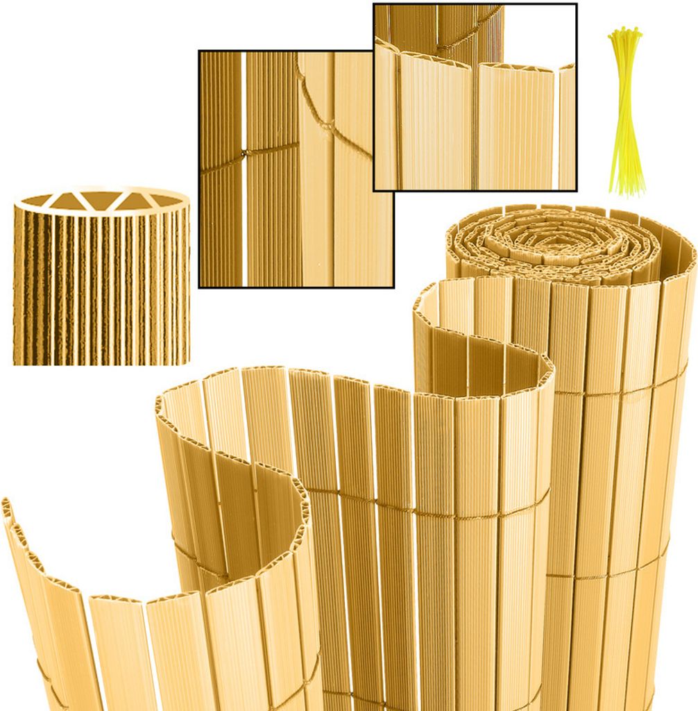 Hengda PVC Sichtschutzmatte Sichtschutzzaun Sichtschutz für Zaun Balkon Bambus 160x300cm Stabile W-Form