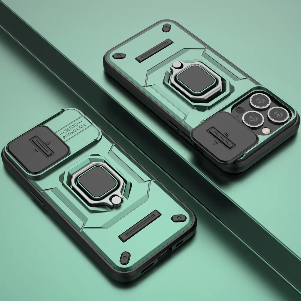 Custodia iPhone 13 Pro Verde Militare Protezione Fotocamera e Anello - 4