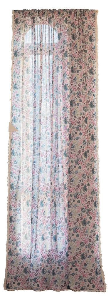 Boho-Gardinenpaneel mit Blumenmuster, Quastenrand, Stangendurchzug, lichtdurchlässig, für Wohnzimmer, Schlafzimmer, Landhausstil, Fensterdekoration.