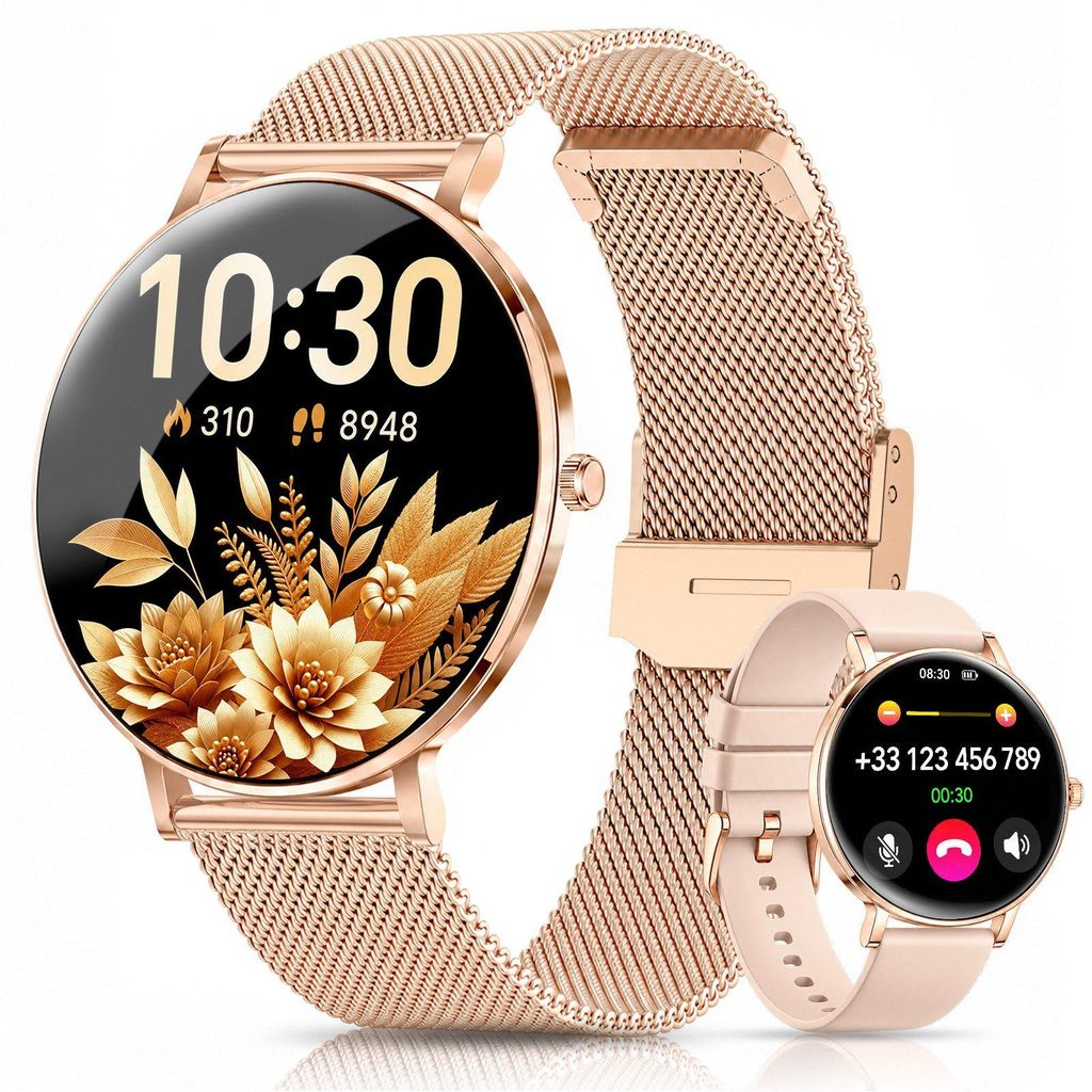 Damen Smartwatch 2026 mit Anrufen,Herzfrequenz,SpO₂ & Produktbild 