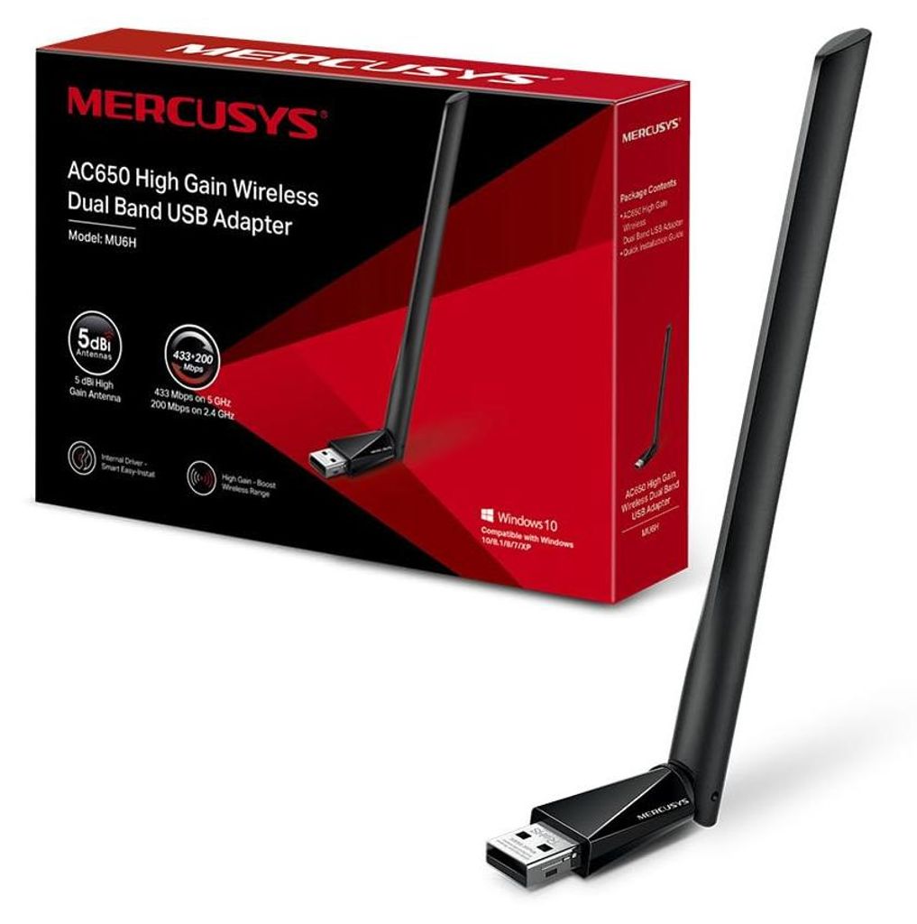 Mercusys MU6H USB-WLAN-Adapter AC650 Dualband 2,4 GHz 200 Mbit/s, 5 GHz 433 Mbit/s, 5-dBi-Antenne, USB 2.0