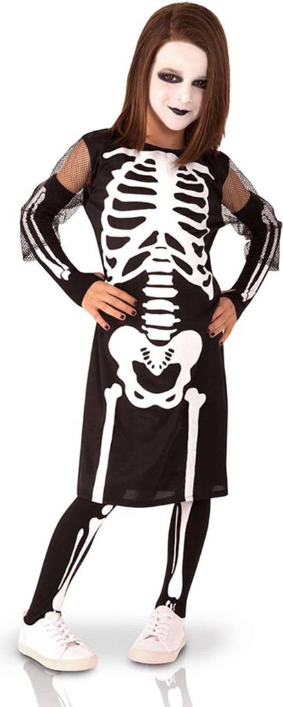 Süßes Skelett-Kostüm für Mädchen Halloween schwarz-weiss 5 bis 6 Jahre (110 bis 116 cm)