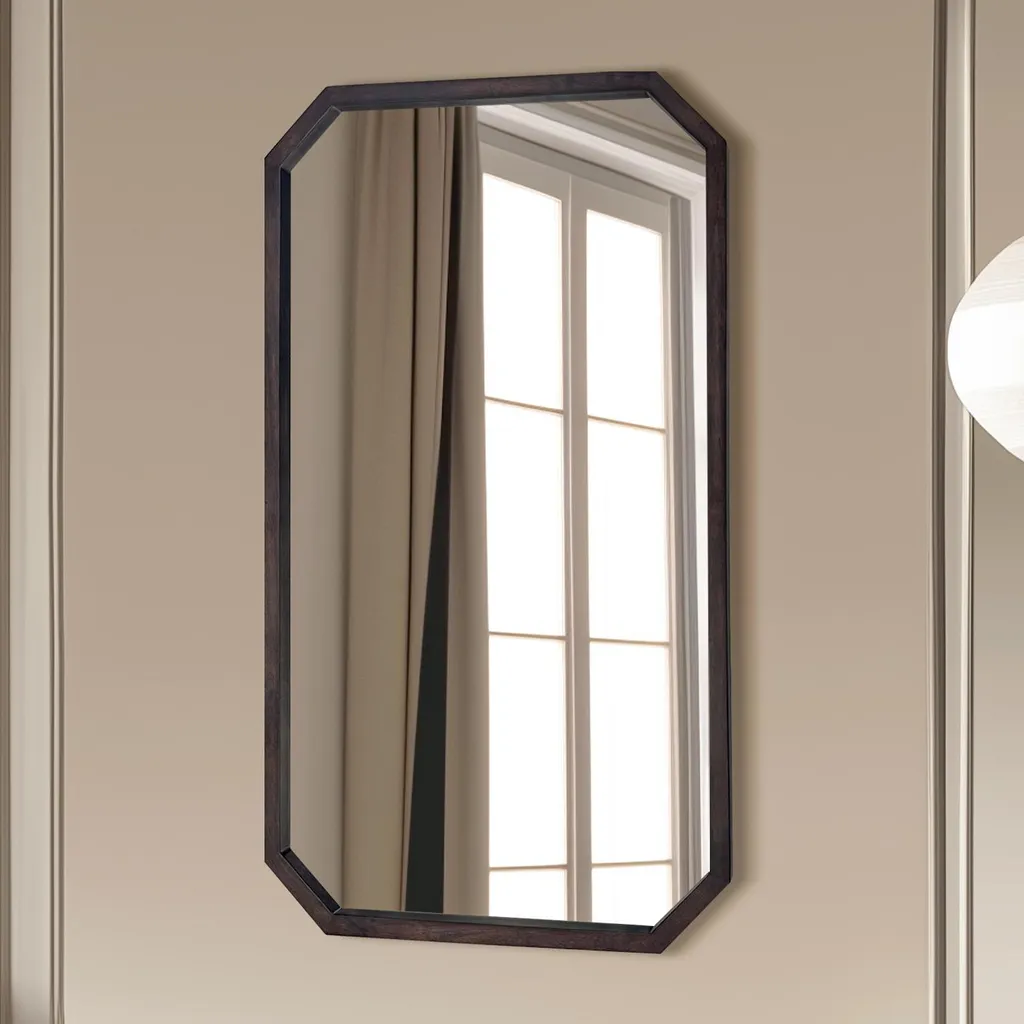 Grand Miroir Rectangulaire Mural Style Vintage en Noyer Noir 70x120