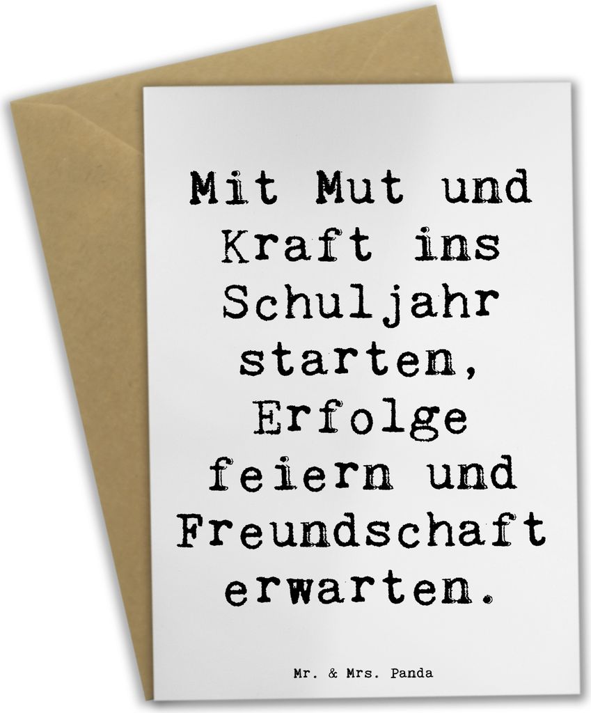 Mr. & Mrs. Panda Grußkarte Spruch Mutiger Schulanfang - Weiß - Geschenk, Trost, Inspiration, einladungskarten, dankeskarten, hochzeitskarten, Zuv...