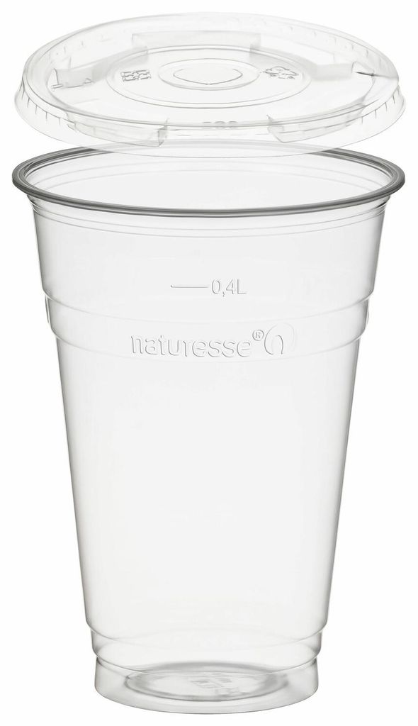 50x Trinkbecher 400ml + Deckel mit Halmstanzung aus PLA Produktbild 