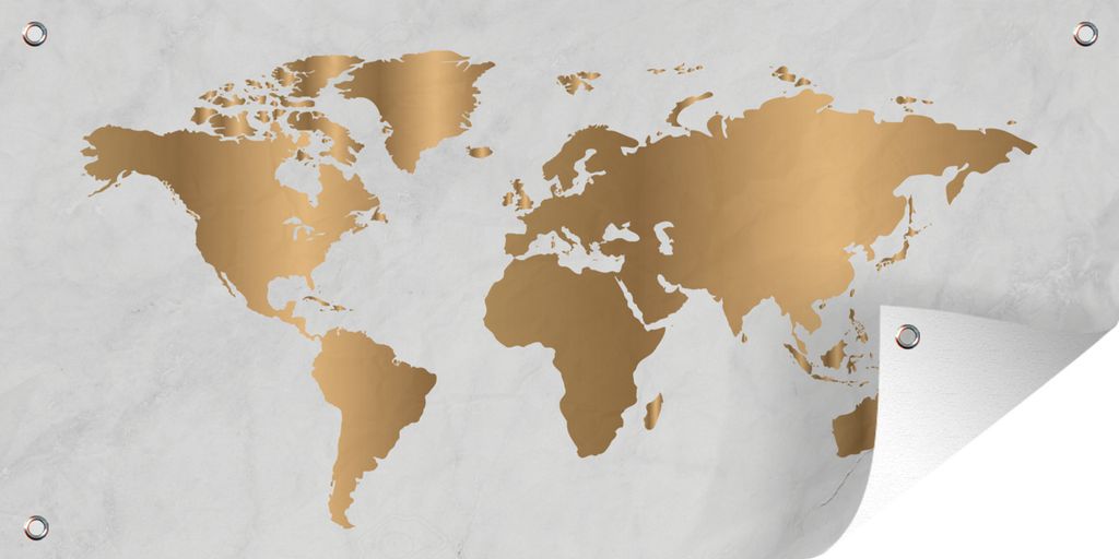 MuchoWow 80x40 cm Outdoor-Poster Gartendeko Sichtschutz Garten Poster für den Garten Weltkarte - Gold - Marmor