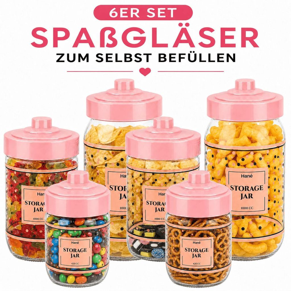 6 Vorratsgläser Spaßgläser Aufbewahrungsgläser Vorratsdosen Produktbild 