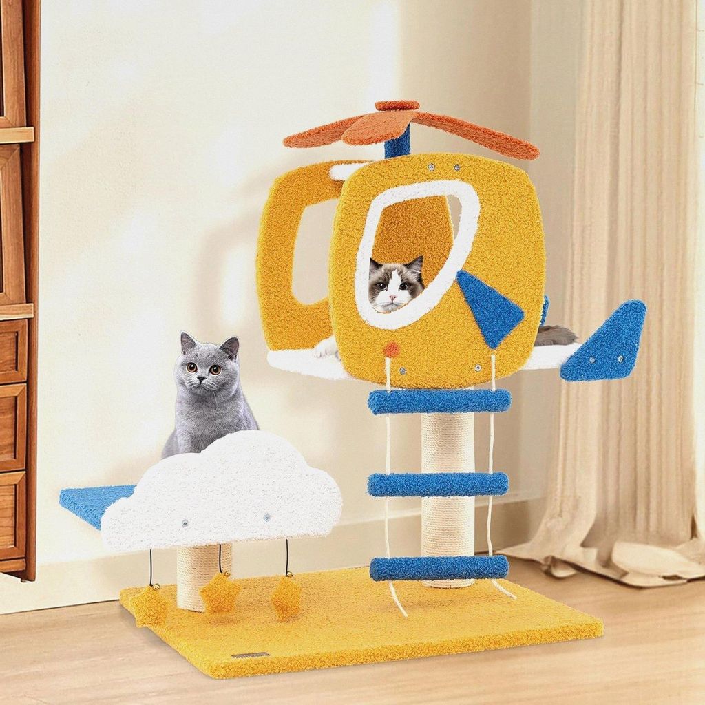 Kratzbaum Klein, Hubschrauber-Thema, Katzenbaum mit Wolken-Plattform, Spielzeug, Sisal-Kratzsäulen & Leiter, Katzenkratzbaum, Katzen Katzenmöbel ...