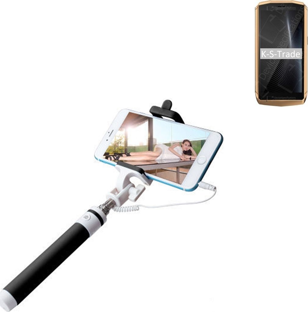 K-S-Trade Selfie Stick kompatibel mit Cubot Pocket Selfiestick kabelgebunden Monopod mit Kabel Stab Stange Selfportrait Handheldstick schwarz 1x