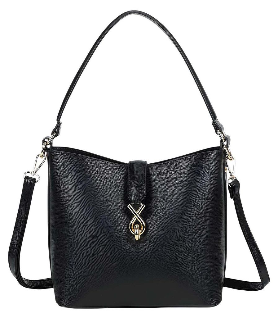 Gallantry, Damen Schultertasche genarbt mit Schmuckverschluss Gurt, Schwarz