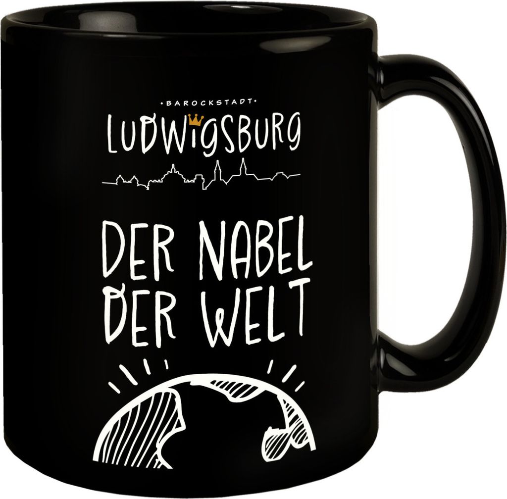Ludwigsburg Kaffeebecher schwarz mit Text Nabel der Welt