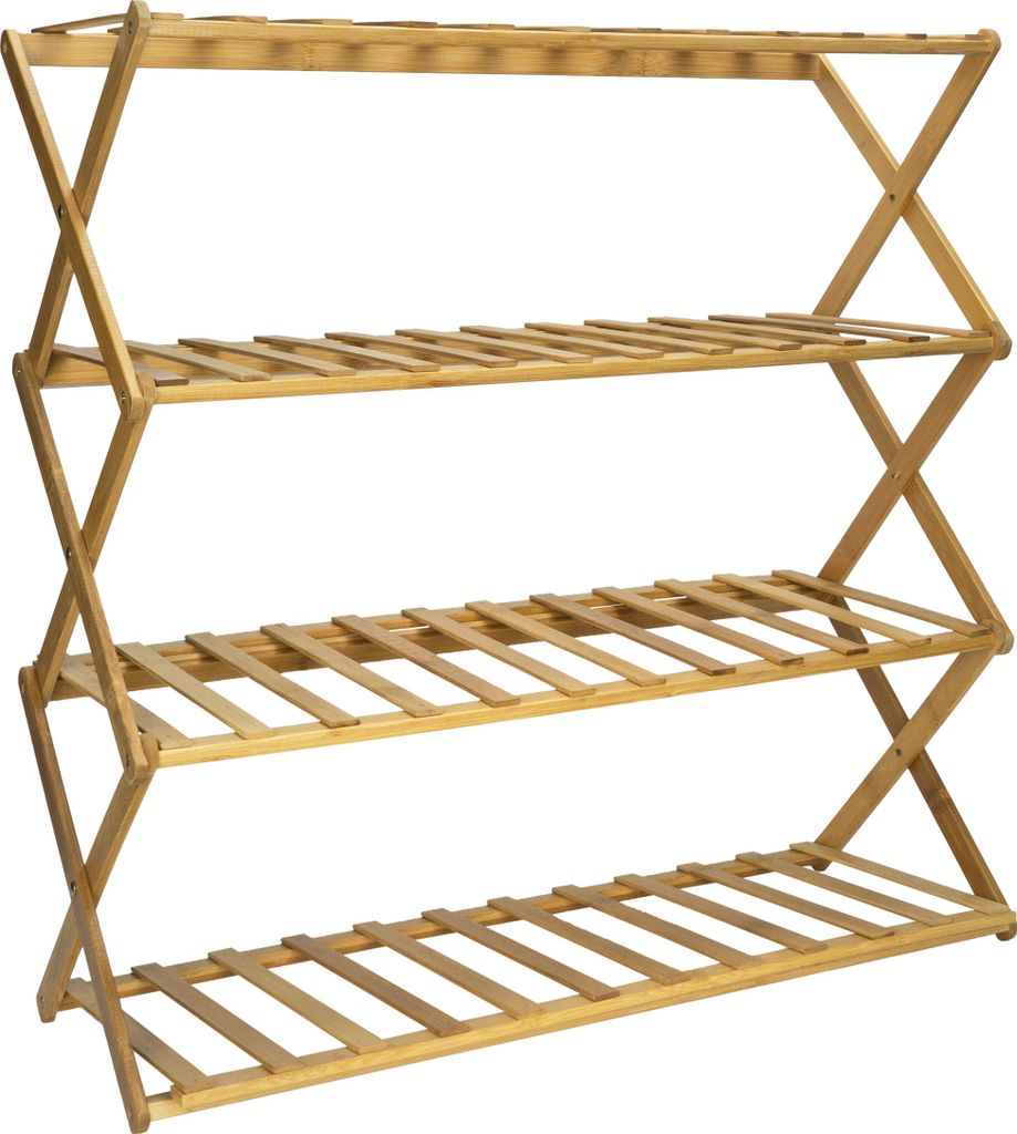 QUVIO Schuhregal 4-lagig - Schuhbank - Schuhaufbewahrung - Bambus - 28 x 66,5 x 50 cm
