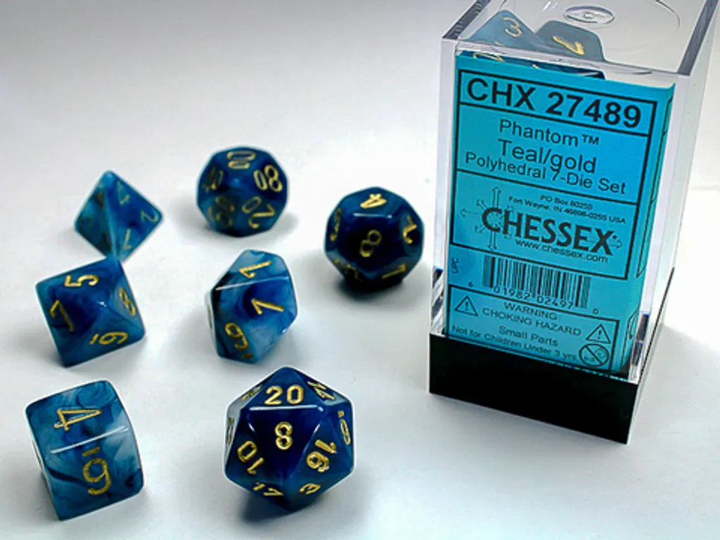 Dés Chessex Phantom Sarcelle et Or - Set Polyédrique Haute Qualité - 2