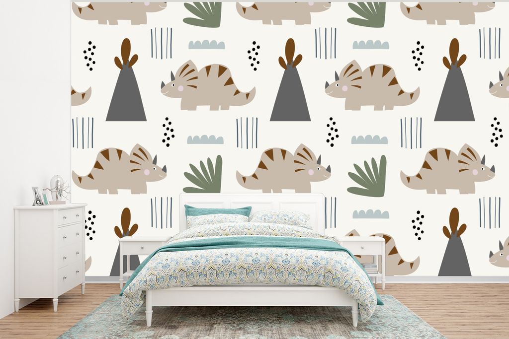 MuchoWow Fototapete für Wohnzimmer oder Schlafzimmer Wandtapete Vinyl Motivtapete Jungen - Kinder - Dinosaurier - 295x220 cm - Wand Tapete
