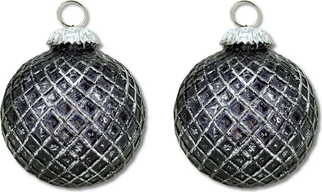 Glas Weihnachtskugel schwarz - B - 2 Stück 8,5 x 10cm Deko-Kugel Christbaumschmuck glänzend