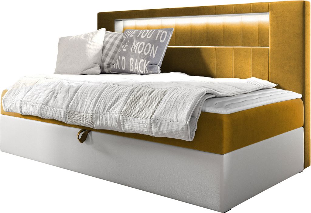 MIRJAN24 Boxspringbett Gold Junior 2 80x200, Einzelbett mit Bonellfederkern, Härtegrad - H3 (Farbe: Soft 017 + Fresh 37)