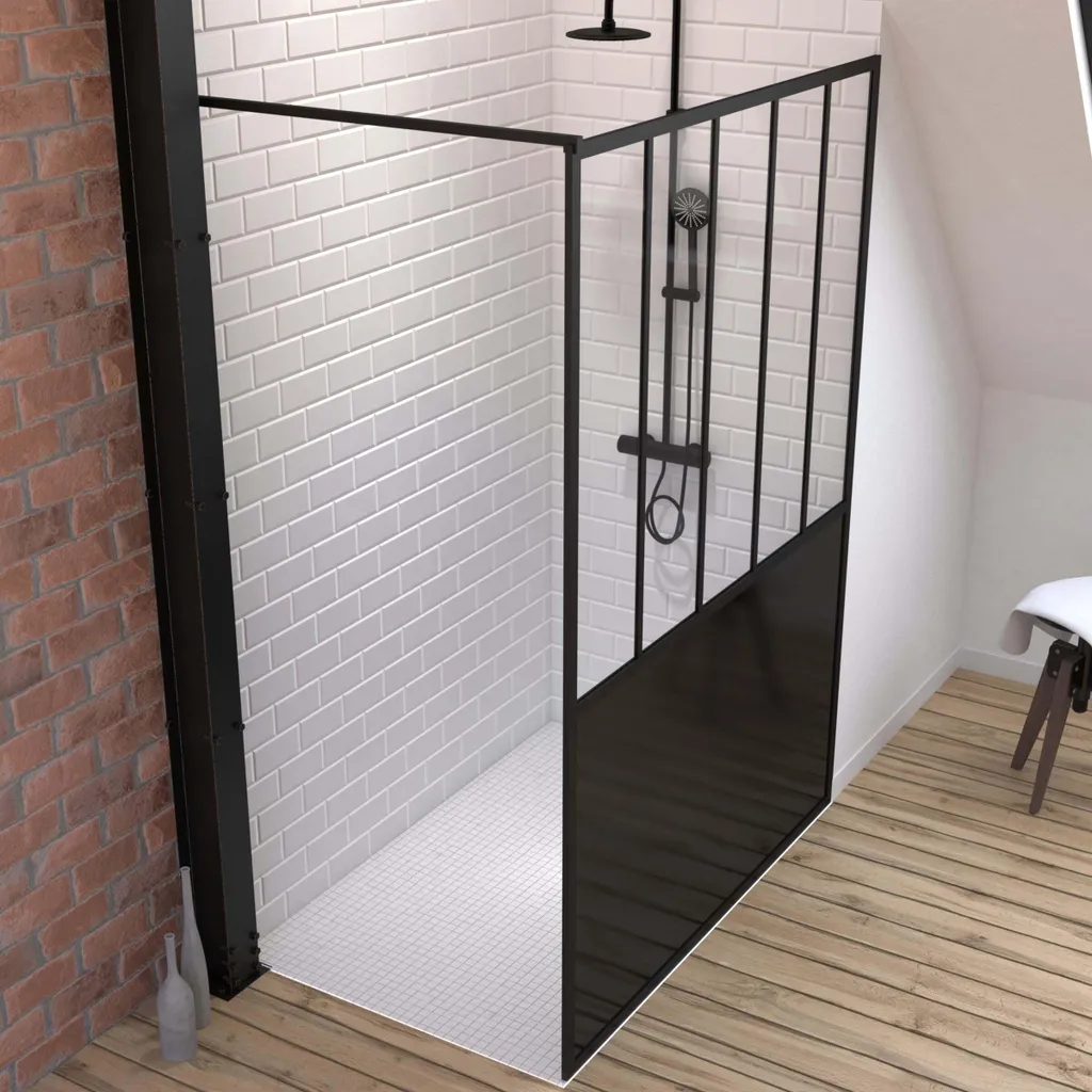 Paroi de douche 140x200 noir mat et receveur à carreler 140x90 recoupable