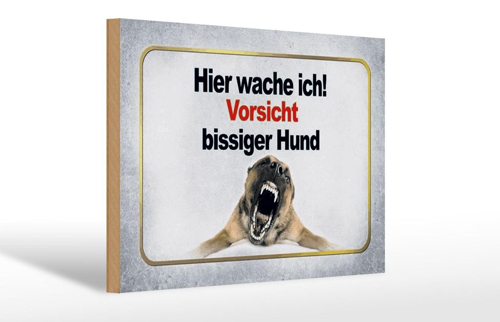 Holzschild Hinweis 30x20cm Vorsicht bissiger Hund