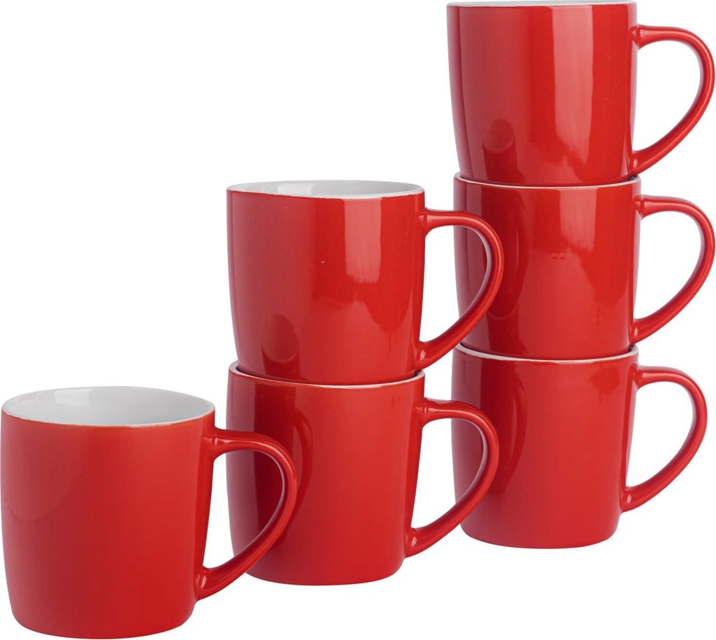Argon Ta Farbige Kaffeetassen – 350 ml – Rot – 6er-Pack – Robuste Teetasse aus Steingut, spülmaschinen- und mikrowellengeeignet