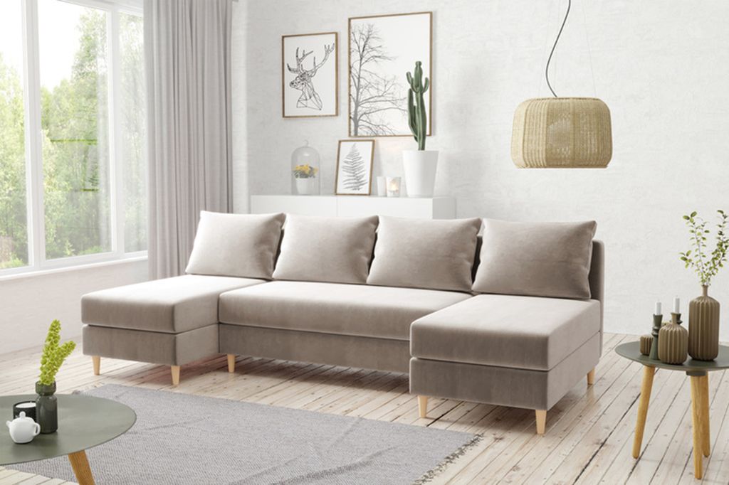 AX LIVING Samt Couch mit Schlaffunktion Hoyton 270 cm in Beige – Stil & Komfort