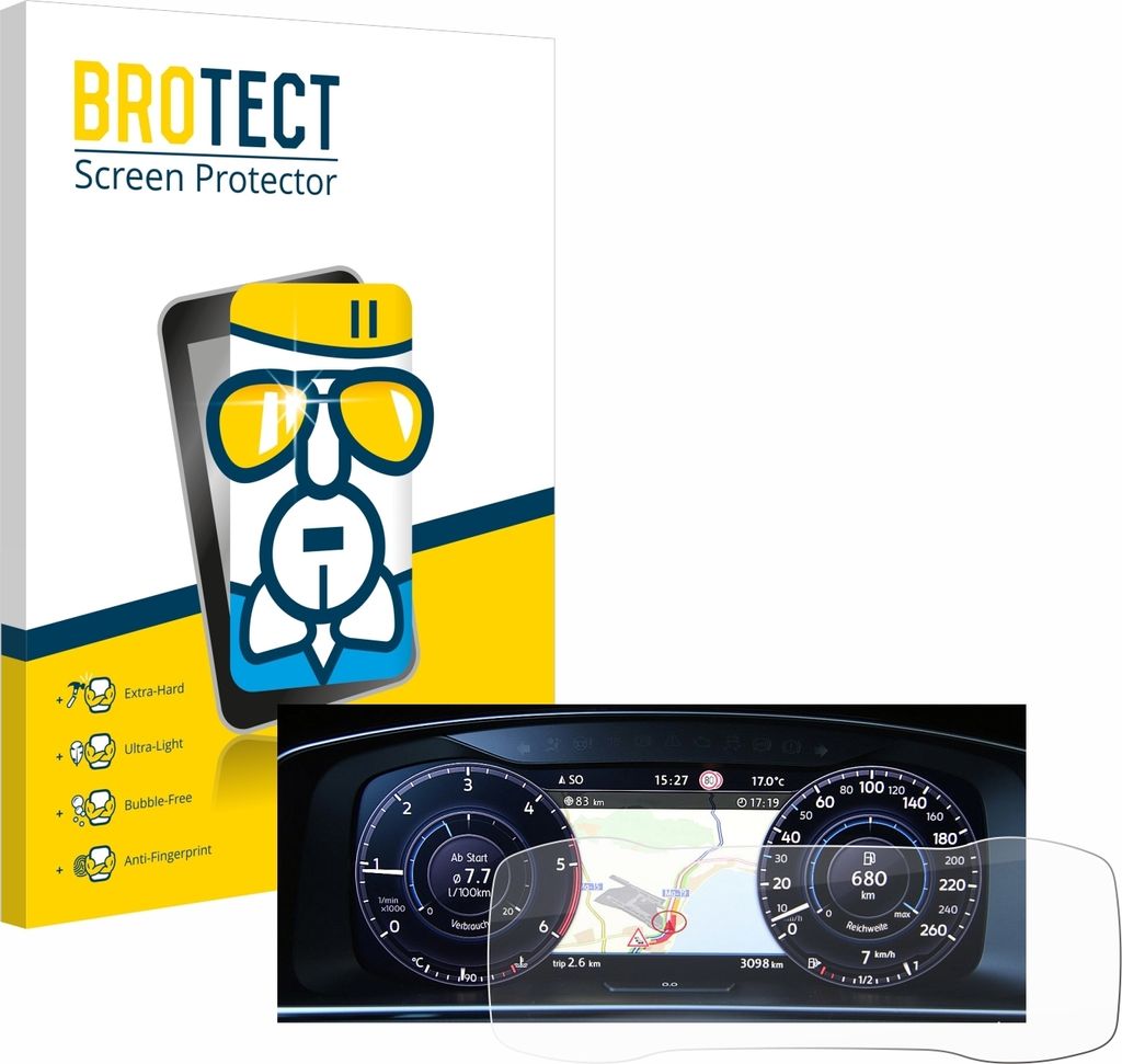 BROTECT Schutzglas für Volkswagen Golf 7 Active Info Chockpit 12.3" Schutzfolie Panzer Folie Glas Display Schutz klar