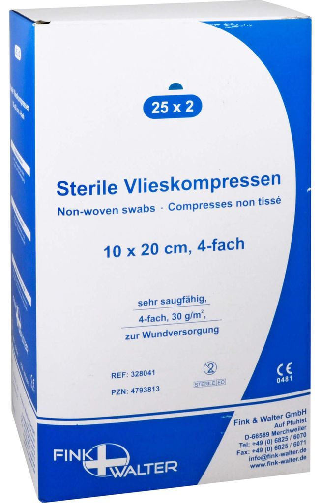 Vlieskompressen steril 10x20 cm 4fach 25X2 St