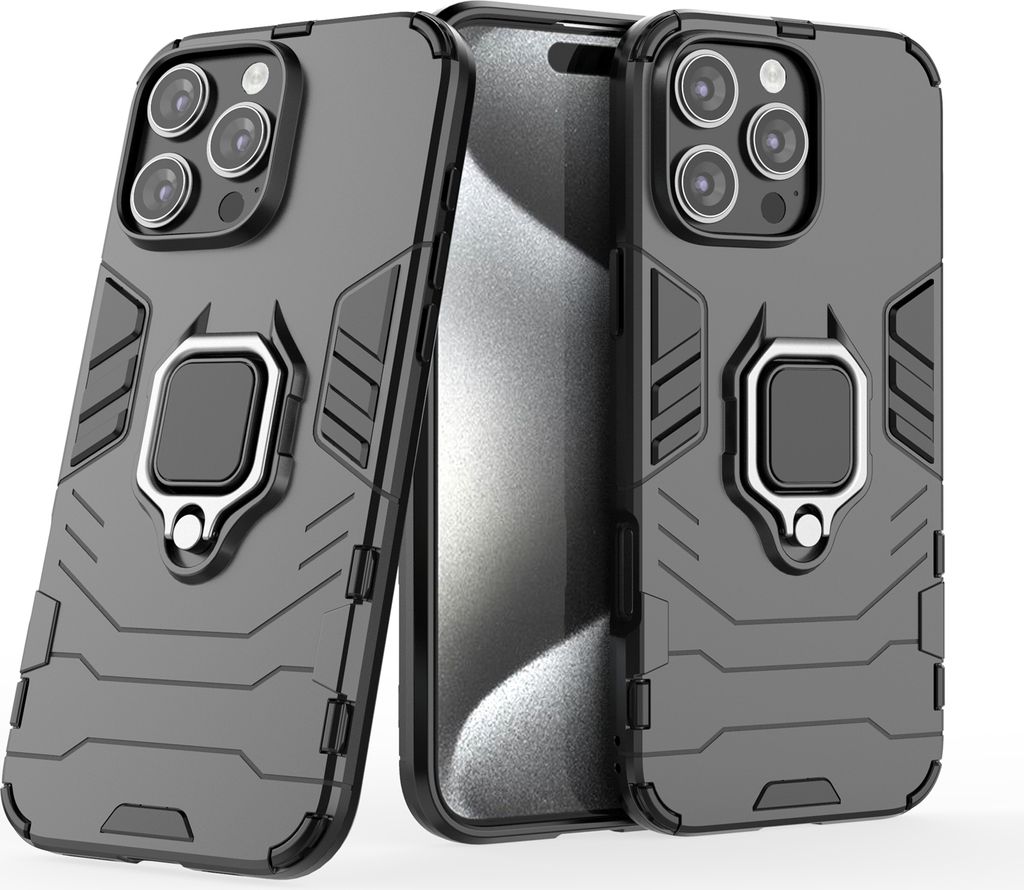 Hülle iPhone 16 Pro Max Handyhülle Stoßfest 360° Ring TPU Back Cover Schwarz