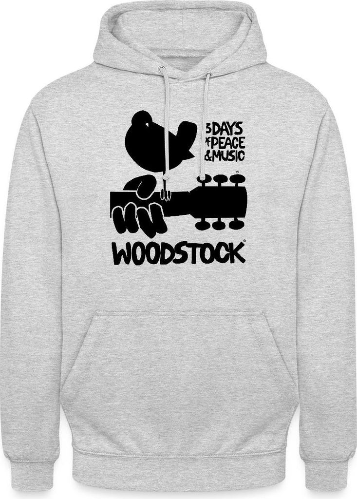 Spreadshirt Woodstock Logo Schwarz 3 Days Of Peace & Music Uni Hoodie, L, Hellgrau meliert