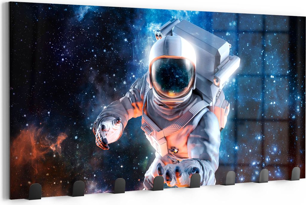 DEQORI Kleiderhaken Glas 60x30 cm 'Schwereloser Astronaut' Wand Garderobe beschreibbar