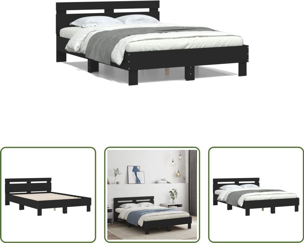 The Living Store Bettgestell mit Kopfteil Schwarz 120x190 cm Holzwerkstoff