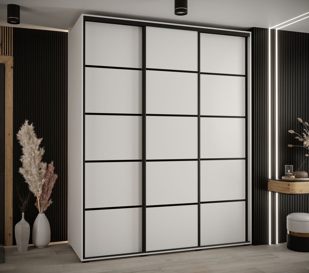 Kleiderschrank ASIRI 4 - 200/45 cm, weiß/schwarz