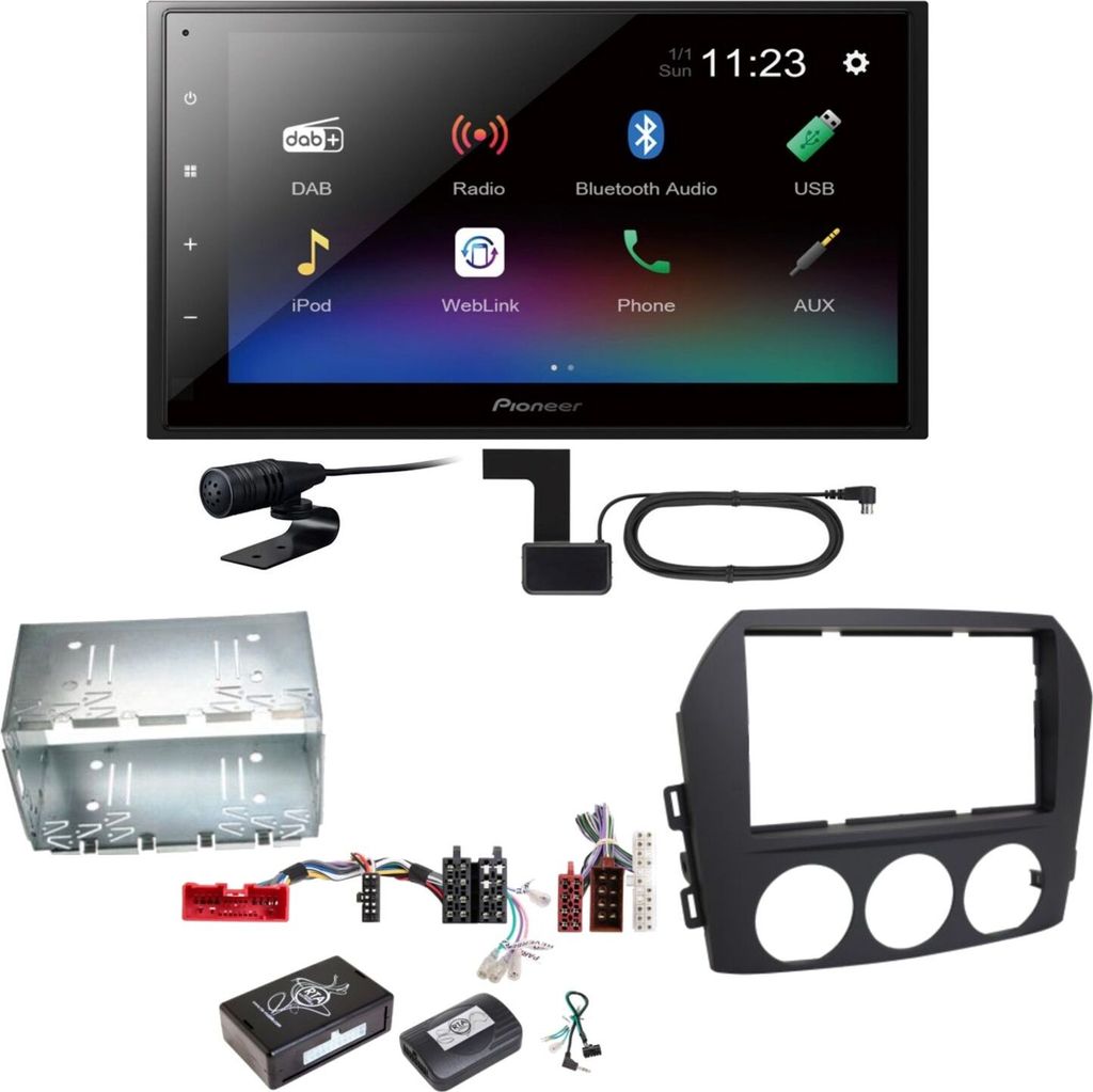 Pioneer DMH-A340DAB Digitalradio Bluetooth Einbauset für Mazda MX-5 NC FL