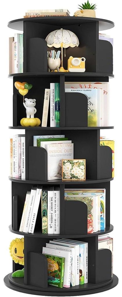 Étagère tournante pour livres, 5 niveaux, en bois, noire, Image du produit 