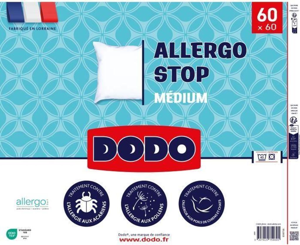 Kissen DODO ALLERGO STOP, 60 x 60 cm, Allergikergeeignet, VOLUPT'AIR Faserfüllung