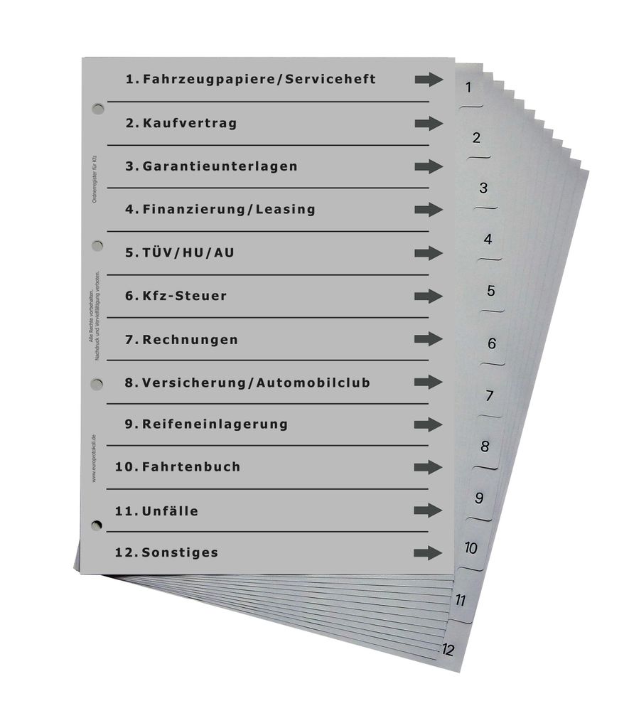 europrotokoll Ordnerregister für Kfz, durchdachtes Register Produktbild 