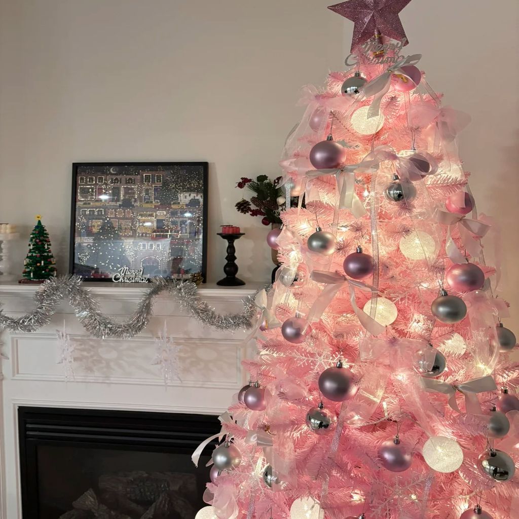 360Home Weihnachtsbaum rosa Weihnachtsbaum Weihnachtsdekoration künstlicher Baum 2.1m